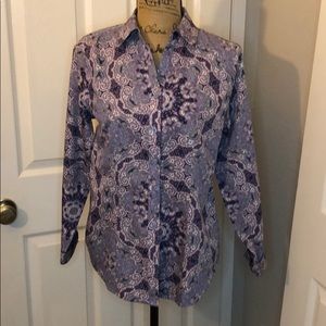 Chico’s no-iron long sleeve purple print shirt S